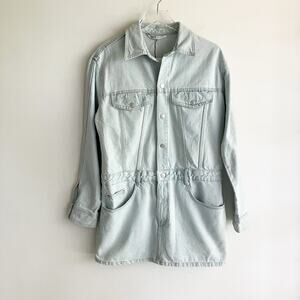 NWT Zara Womens Size Large Denim Mini Dress Long Sleeve Light Wash Blue Jean